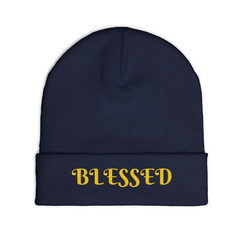 "Blessed" Warm and Cozy  Embroidered Knit Beanie Winter Hat