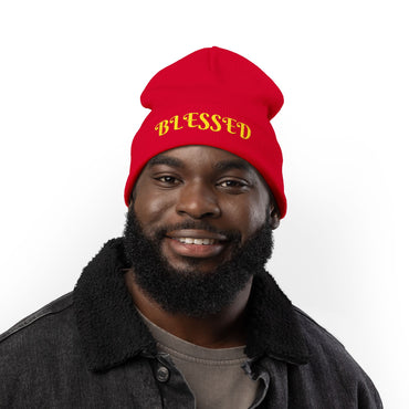 "Blessed" Warm and Cozy  Embroidered Knit Beanie Winter Hat