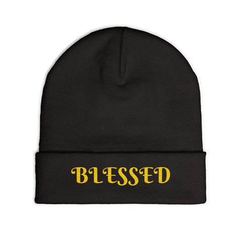 "Blessed" Warm and Cozy  Embroidered Knit Beanie Winter Hat