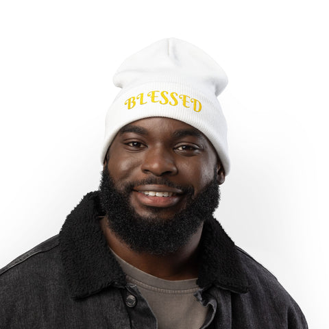 "Blessed" Warm and Cozy  Embroidered Knit Beanie Winter Hat