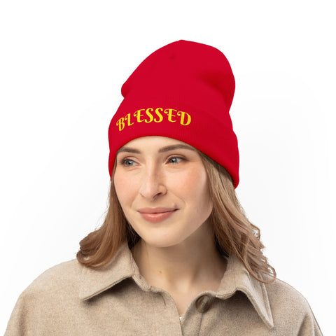"Blessed" Warm and Cozy  Embroidered Knit Beanie Winter Hat