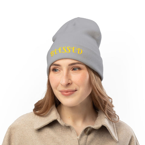 "Blessed" Warm and Cozy  Embroidered Knit Beanie Winter Hat