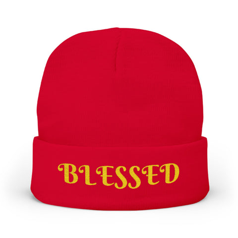 "Blessed" Warm and Cozy  Embroidered Knit Beanie Winter Hat