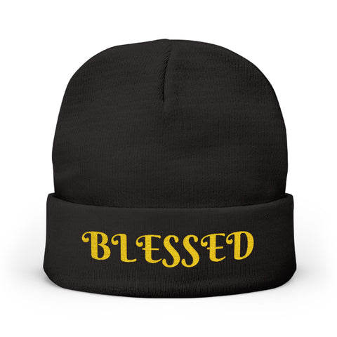 "Blessed" Warm and Cozy  Embroidered Knit Beanie Winter Hat
