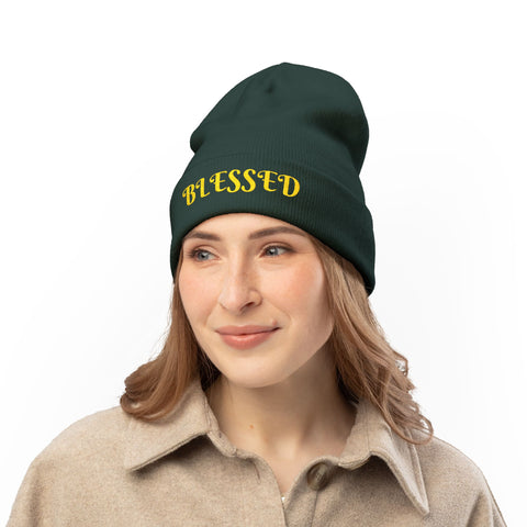 "Blessed" Warm and Cozy  Embroidered Knit Beanie Winter Hat