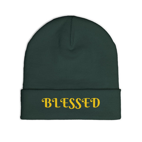 "Blessed" Warm and Cozy  Embroidered Knit Beanie Winter Hat