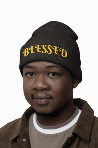 "Blessed" Warm and Cozy  Embroidered Knit Beanie Winter Hat