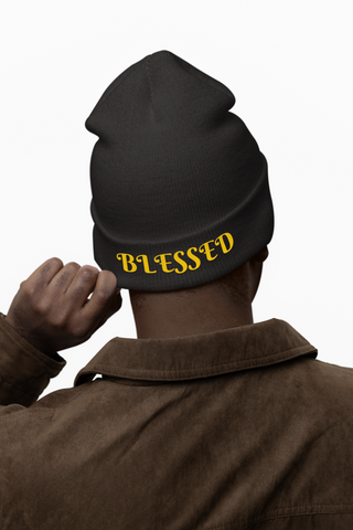 "Blessed" Warm and Cozy  Embroidered Knit Beanie Winter Hat