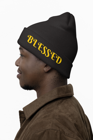 "Blessed" Warm and Cozy  Embroidered Knit Beanie Winter Hat
