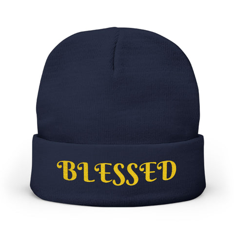 "Blessed" Warm and Cozy  Embroidered Knit Beanie Winter Hat