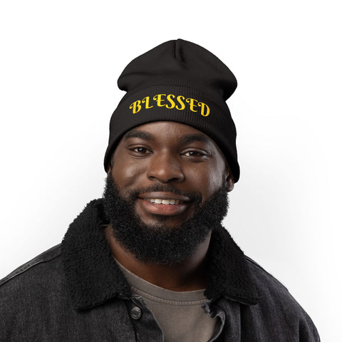 "Blessed" Warm and Cozy  Embroidered Knit Beanie Winter Hat