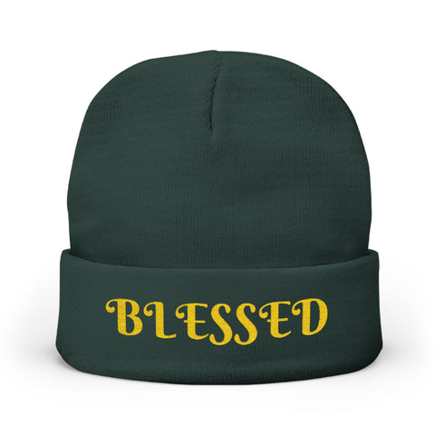 "Blessed" Warm and Cozy  Embroidered Knit Beanie Winter Hat