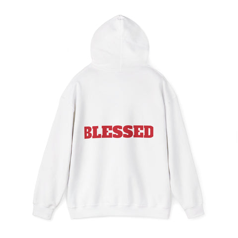 UNISEX Blessed Hoodie — White Pullover Sweatshirt with Bold  'BLESSED'  your swag!