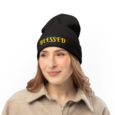 "Blessed" Warm and Cozy  Embroidered Knit Beanie Winter Hat
