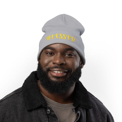 "Blessed" Warm and Cozy  Embroidered Knit Beanie Winter Hat